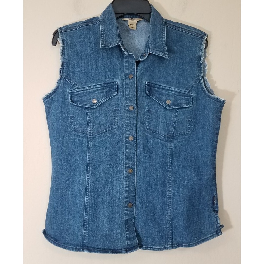 Woolrich Denim Vest Shirt‎ Women Size S Small Blue Jean Full Snap Y2K